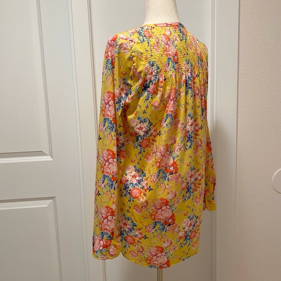 J Crew Liberty London Magical Bouquet Popover Blouse Yellow Floral Roses Pintuck - Picture 5 of 10